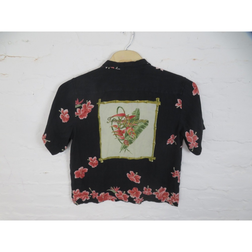 Tommy Bahama Shirt Womens XL Black Silk Hawaiian Floral Short Sleeve Button Up - Picture 1 of 7